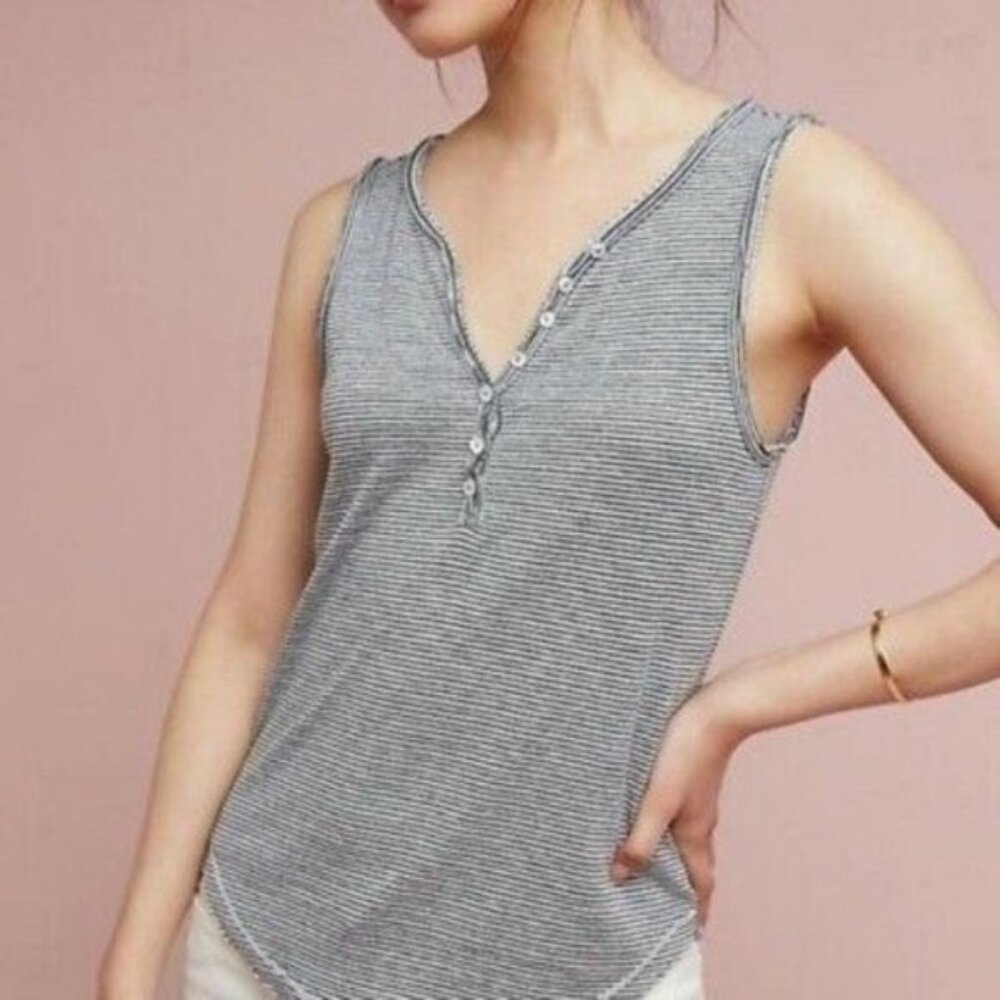 Anthropologie Striped Enok Henley Tank Top